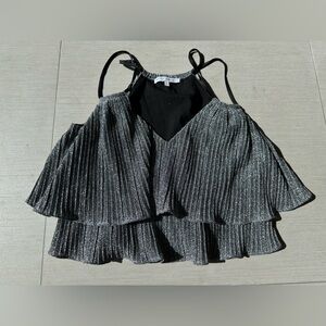 Elegant Black Pleated Crop Top.